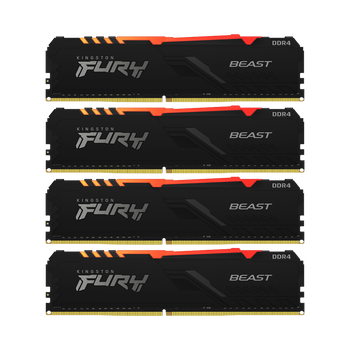 64GB (16GBx4) Kingston Fury Beast RGB DDR4 3600 MHz, CL18-22-22 64GB (16GBx4) Kingston Fury Beast RGB DDR4 3600 MHz, CL18-22-22